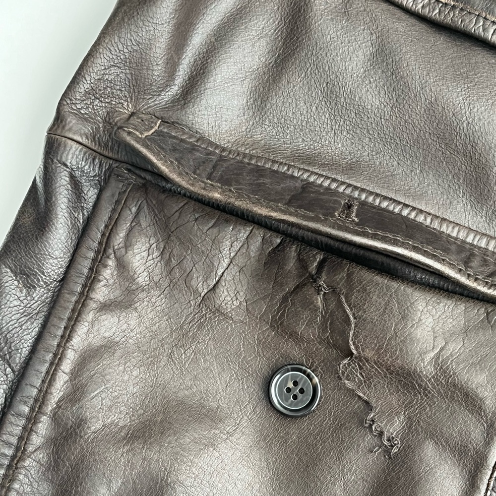 Gap men’s brown genuine leather bomber jacket with ribbed collar / L - Picture 10 of 11